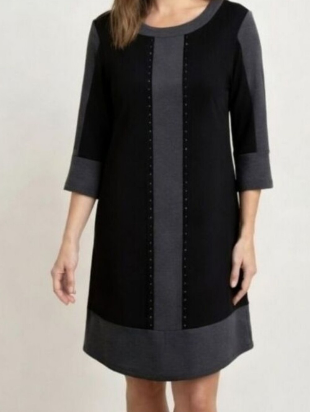 Amanda Lane Black & Gray Colorblock Tunic Dress With Silver Stud Detail Size 16